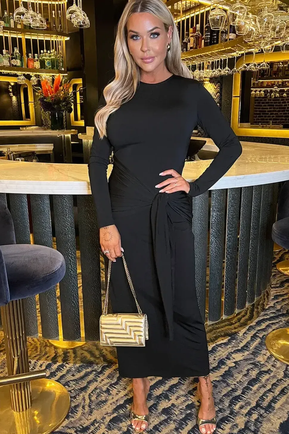 Long Sleeve Sash Bodycon Midi Dress