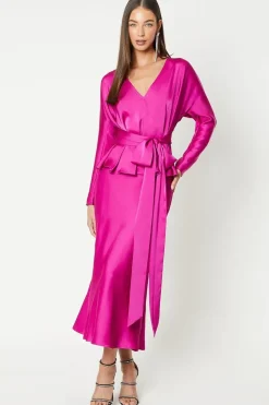 Long Sleeve Satin Top With Tie Detail