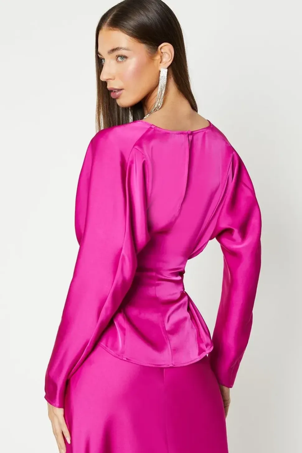 Long Sleeve Satin Top With Tie Detail