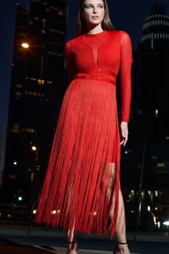 Long Sleeve Tassel Midi Dress
