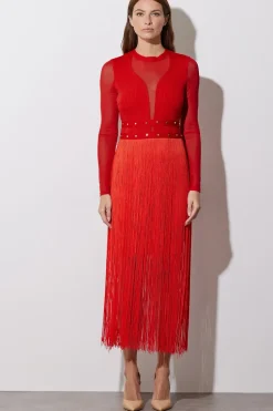 Long Sleeve Tassel Midi Dress