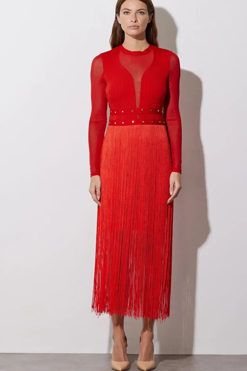 Long Sleeve Tassel Midi Dress