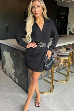 Long Sleeve Wrap Belted Mini Dress