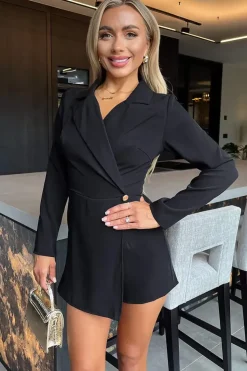 Long Sleeve Wrap Blazer Style Playsuit