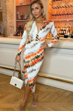 Long Sleeve Wrap Midi Dress