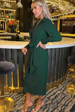 Long Sleeve Wrap Shirt-Style Midi Dress