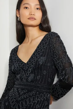 Lorelai Beaded Long Sleeve Maxi Dress Black