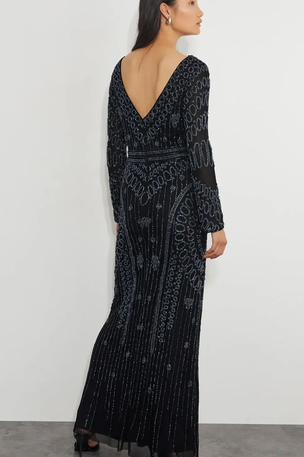 Lorelai Beaded Long Sleeve Maxi Dress Black