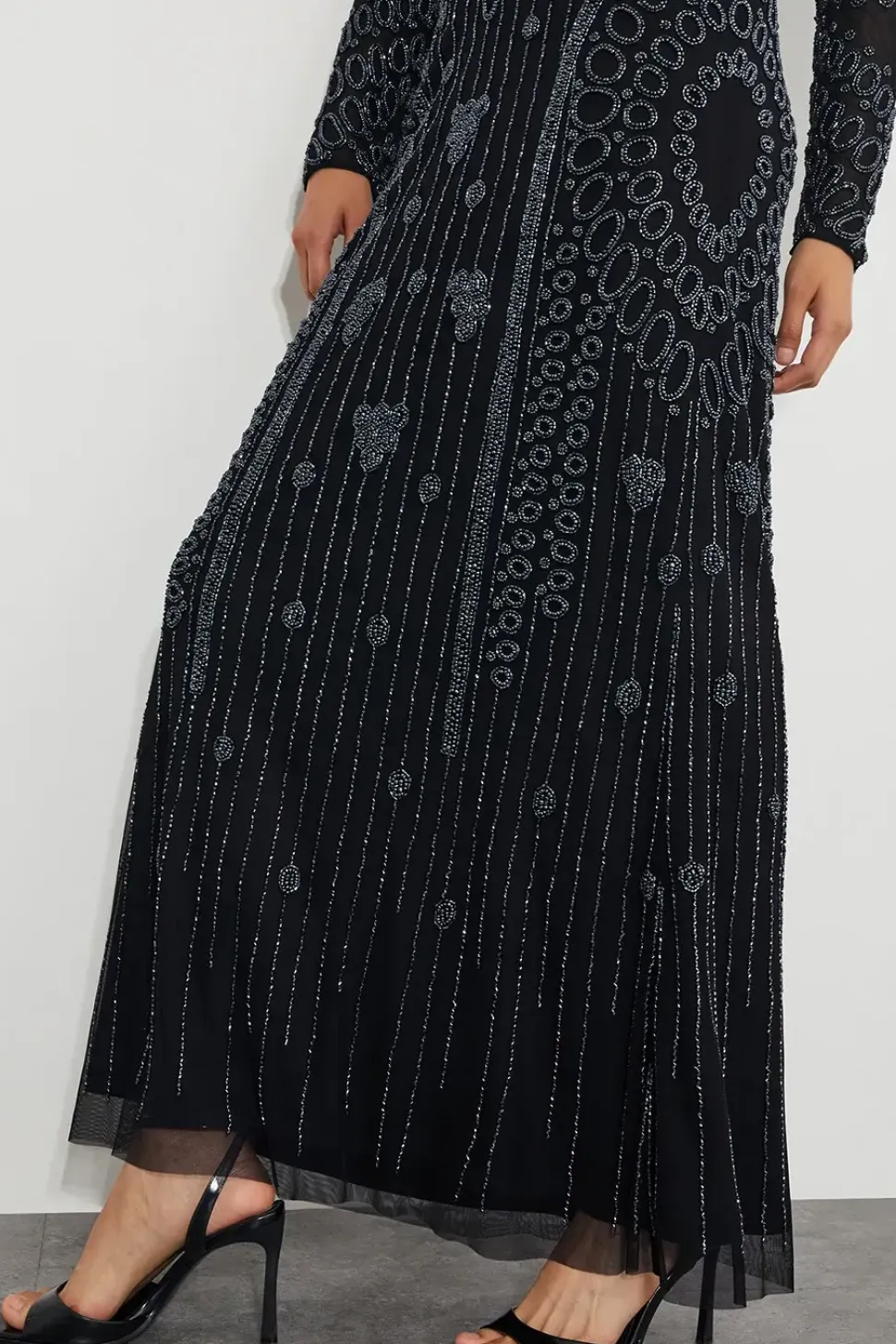 Lorelai Beaded Long Sleeve Maxi Dress Black