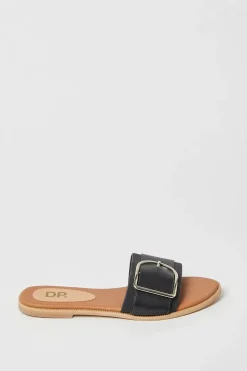 Lorna Buckle Detail Flat Slider Sandals