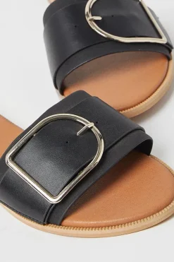 Lorna Buckle Detail Flat Slider Sandals