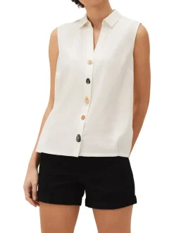Lucy Linen Sleeveless Blouse-Plain