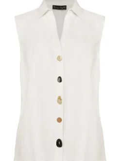 Lucy Linen Sleeveless Blouse-Plain