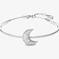 Luna White Mixed Cuts Moon Rhodium Plated Bangle 5666175 (M)