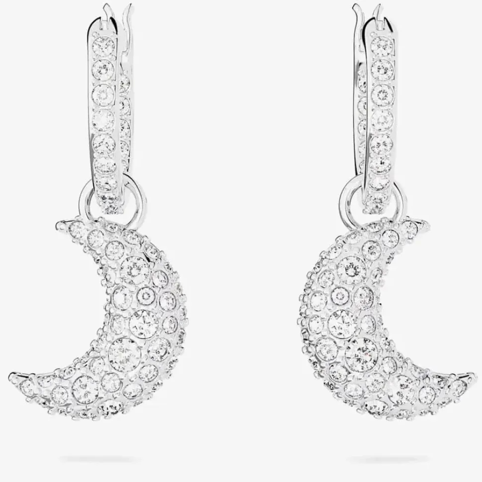 Luna White Rhodium Plated Dropper Earrings 5666157