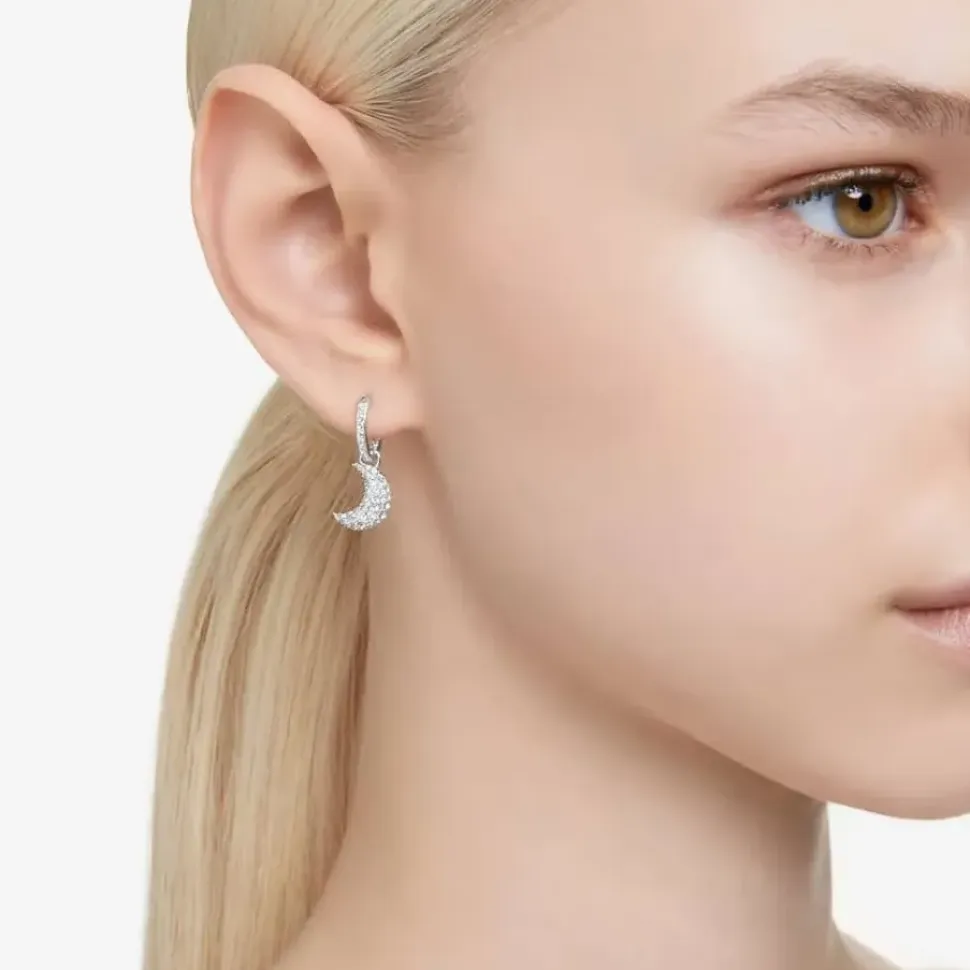 Luna White Rhodium Plated Dropper Earrings 5666157
