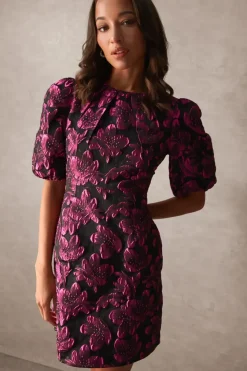 Luxe Puff Sleeve Jacquard Mini Dress