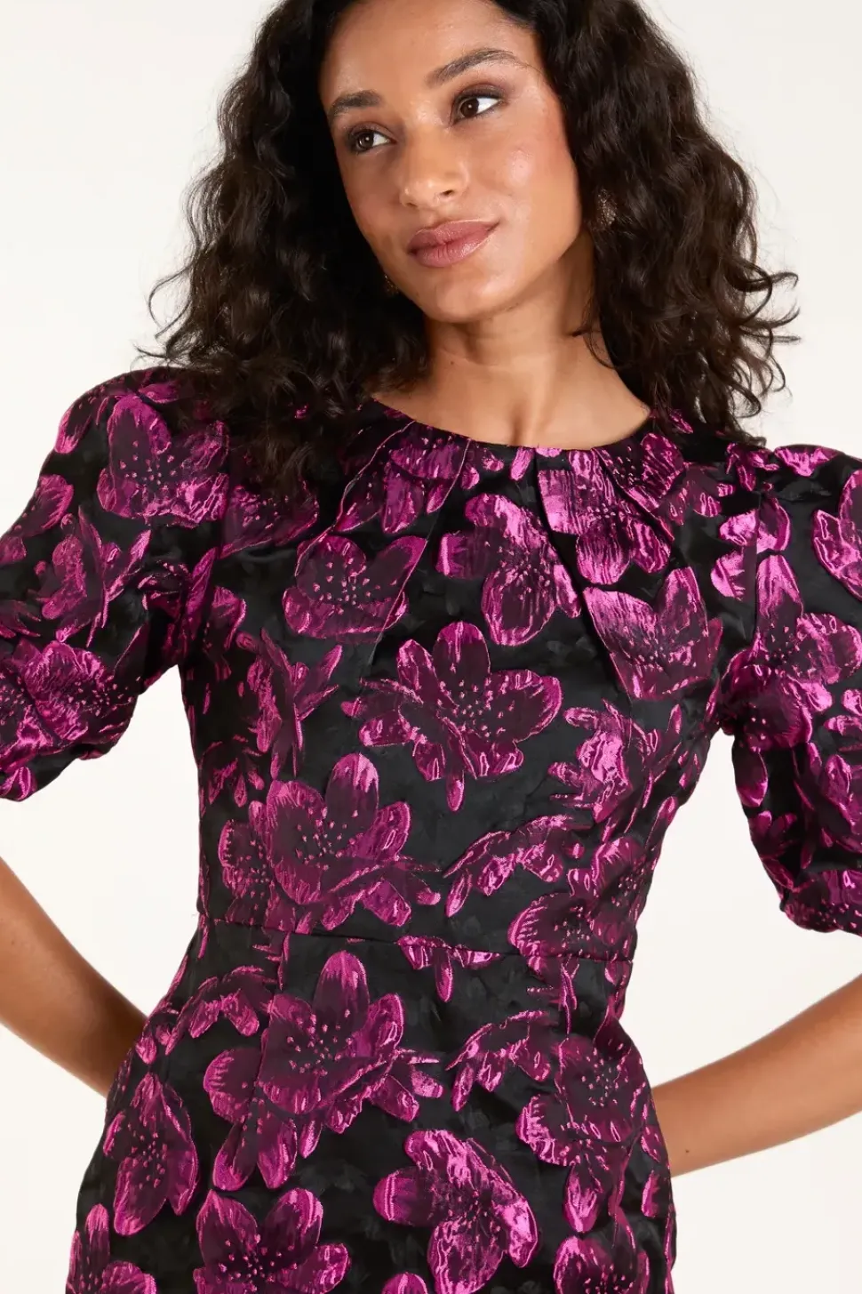 Luxe Puff Sleeve Jacquard Mini Dress
