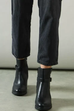 Madisyn Faux Leather Buckle Detail Mid Block Heel Ankle Boots