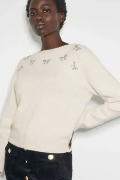 Mal Glitter Bow Jumper Ivory