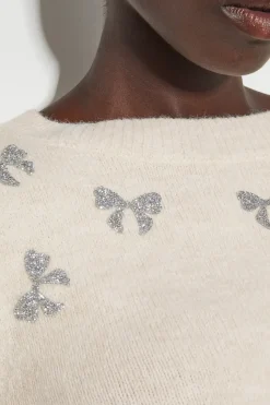Mal Glitter Bow Jumper Ivory