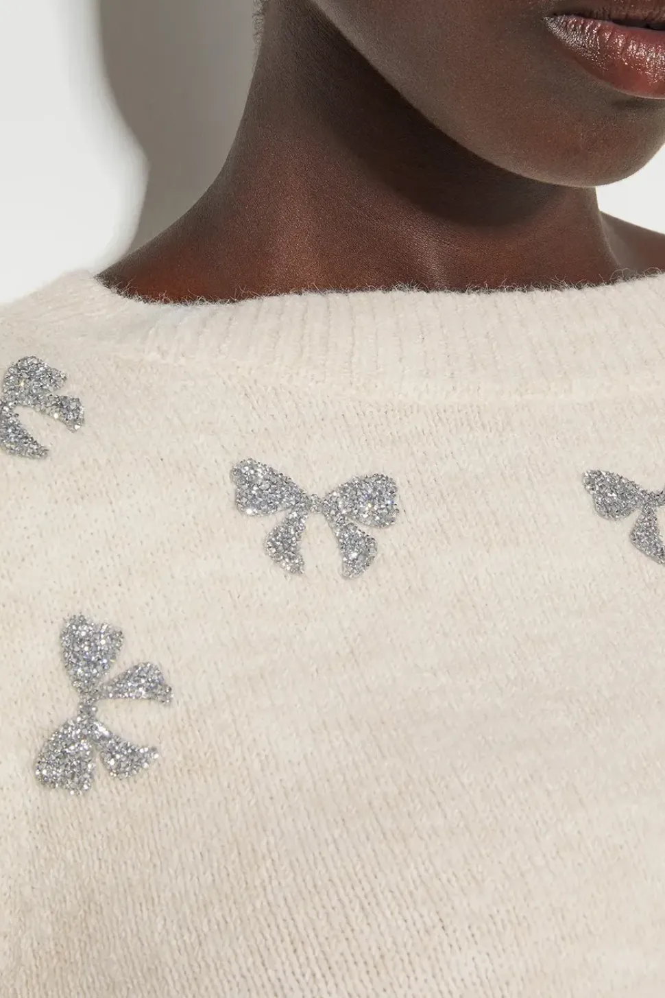 Mal Glitter Bow Jumper Ivory