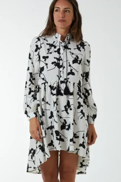 Mandarin Collar High Low Mini Dress