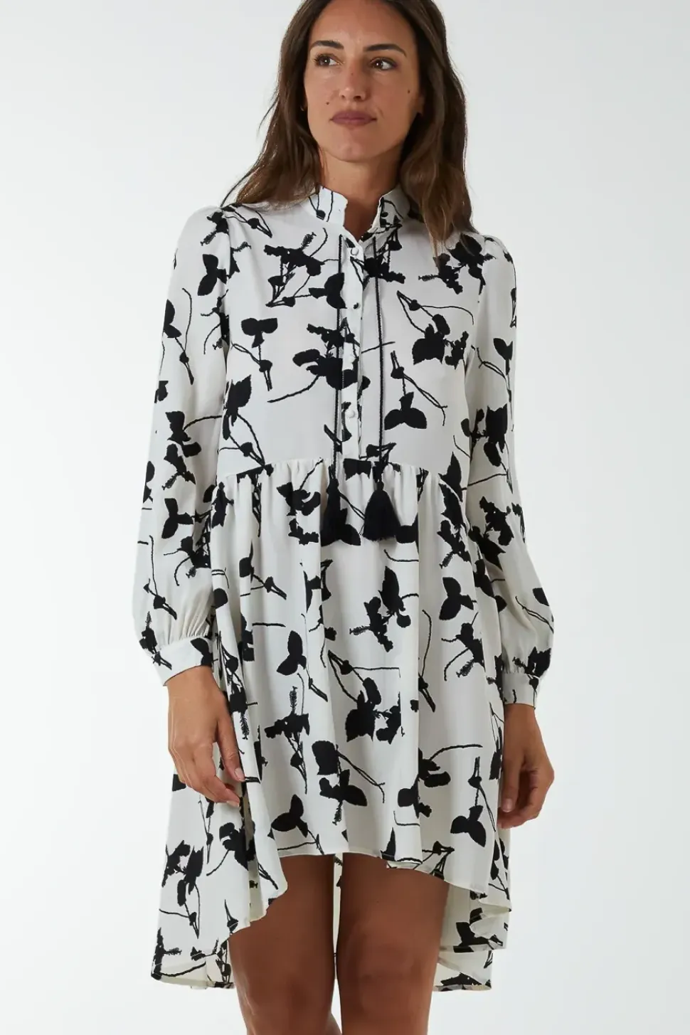 Mandarin Collar High Low Mini Dress