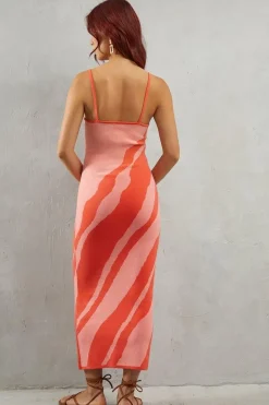 Marble Knit Strappy Fitted Midi Dress