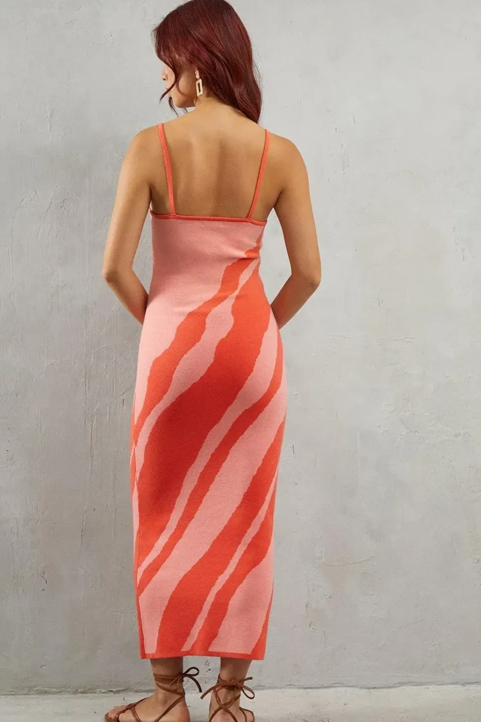 Marble Knit Strappy Fitted Midi Dress