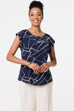 Marble Print Cap Sleeve Shell Top