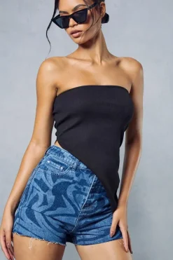 Marble Print Denim Shorts