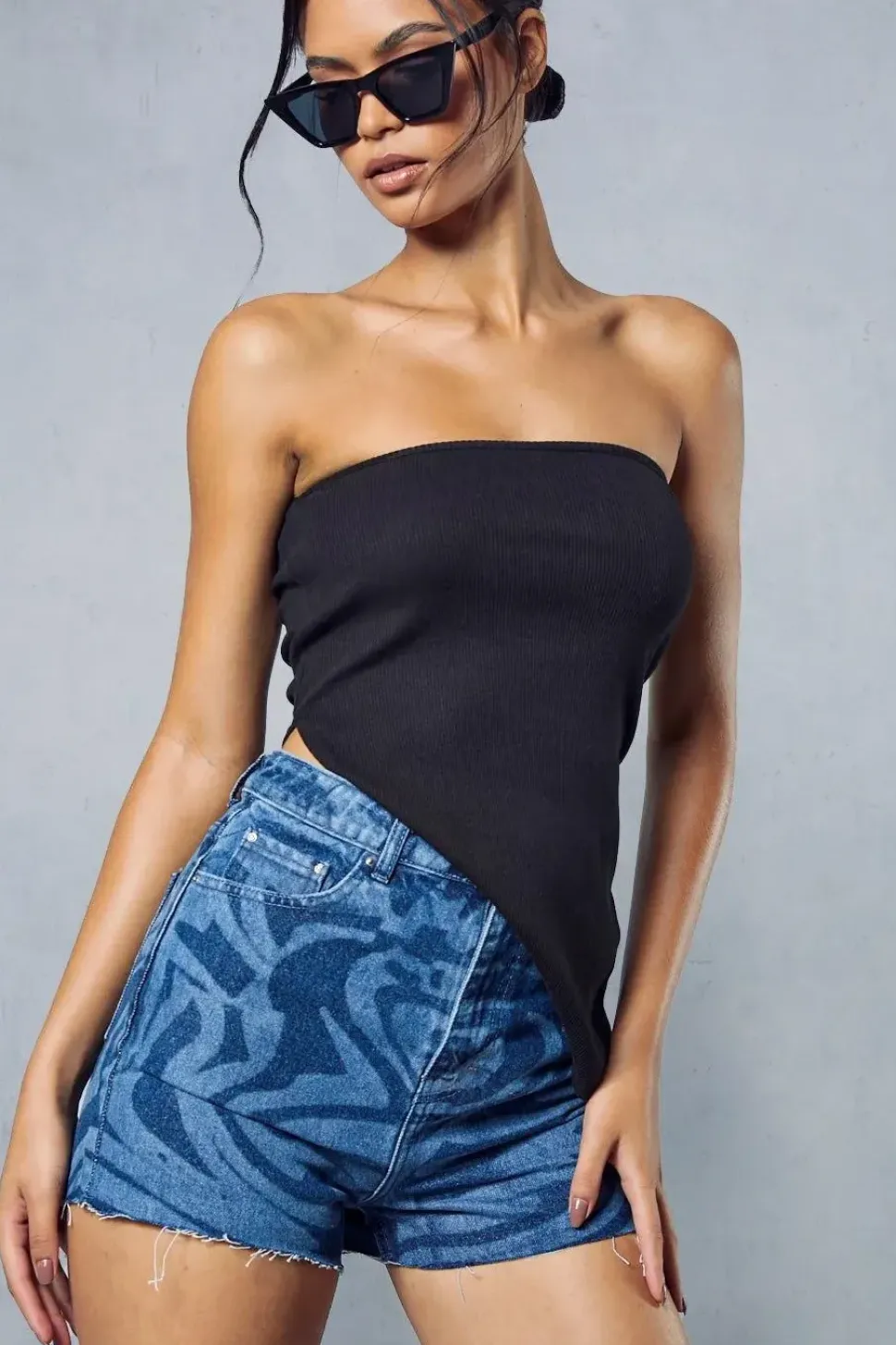 Marble Print Denim Shorts
