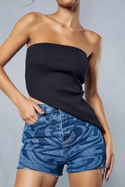 Marble Print Denim Shorts
