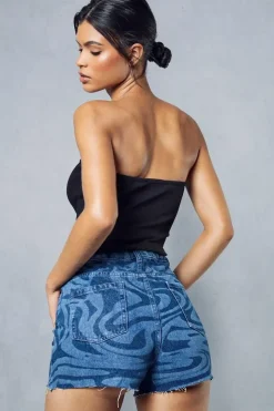 Marble Print Denim Shorts