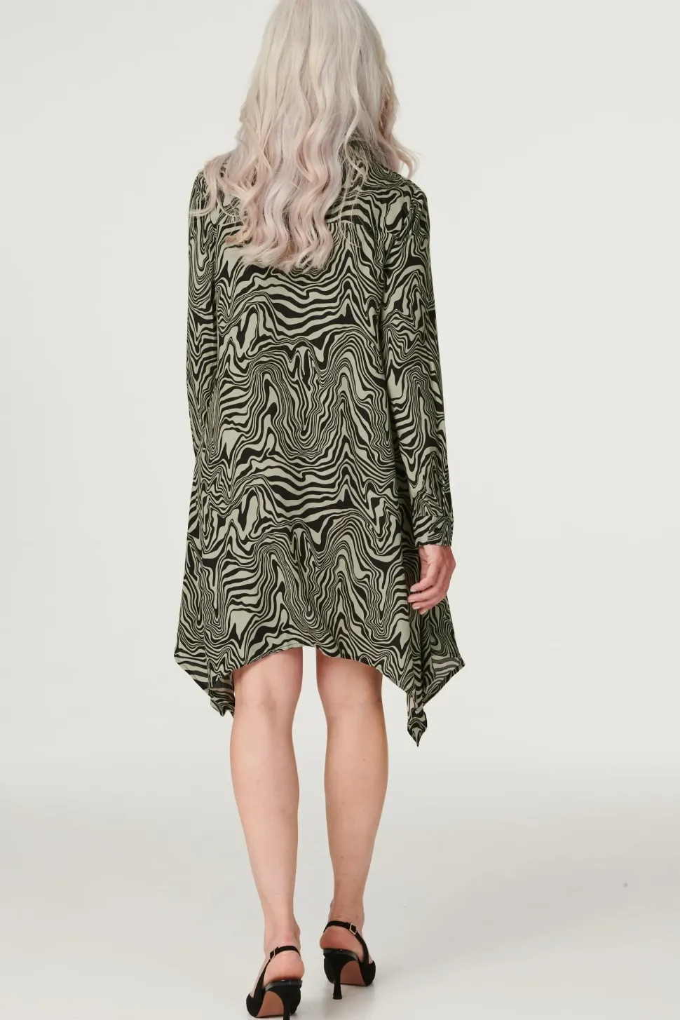Marble Print Hanky Hem Shirt Dress