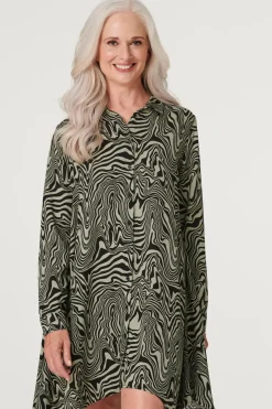 Marble Print Hanky Hem Shirt Dress