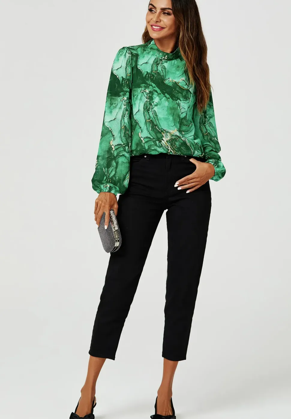 Marble Print Long Sleeve High Neck Top