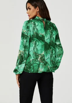 Marble Print Long Sleeve High Neck Top