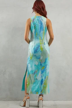 Marble Print Sleeveless Sequin Midi Dress