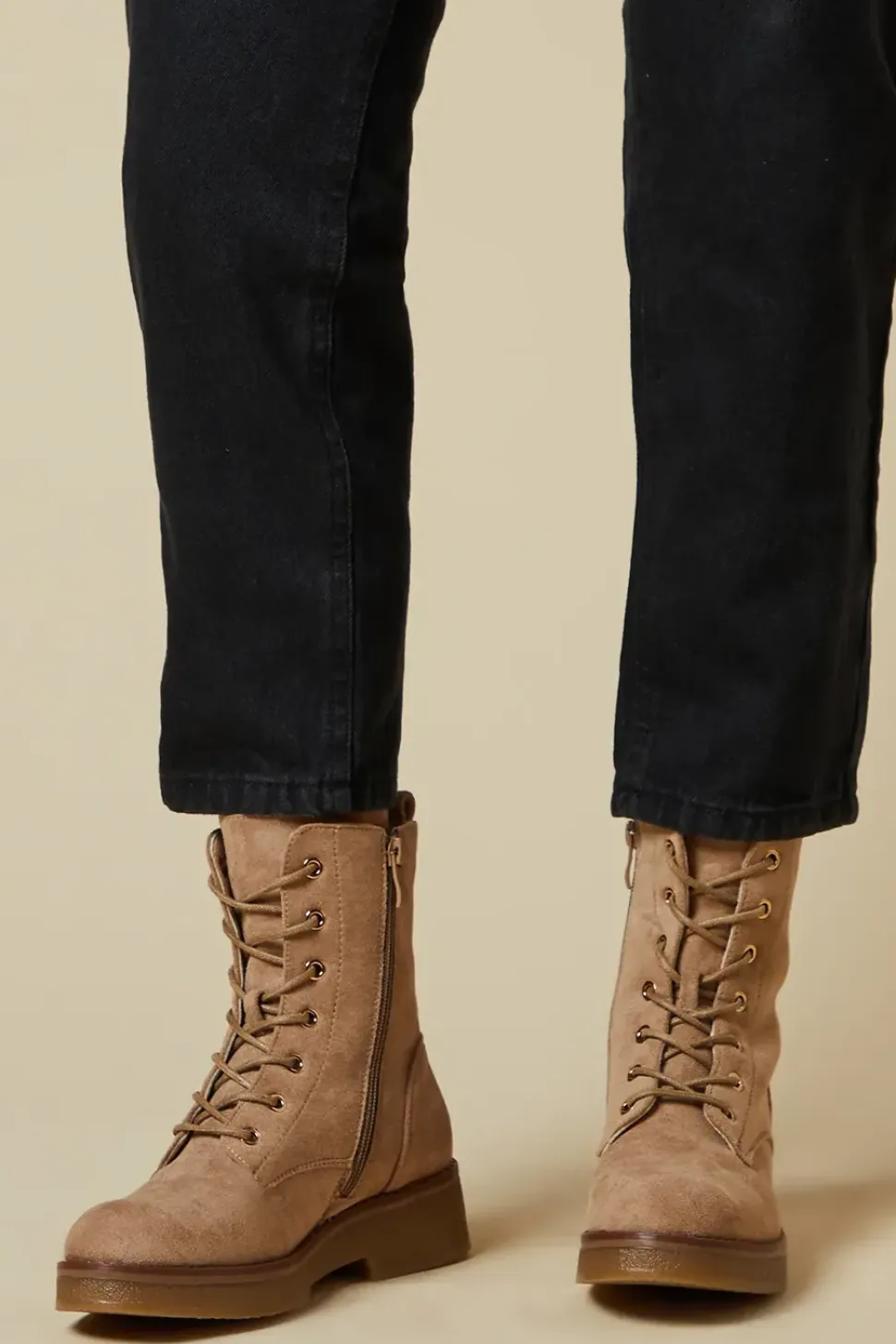 Mariah Faux Suede Lace Up Chunky Ankle Boot
