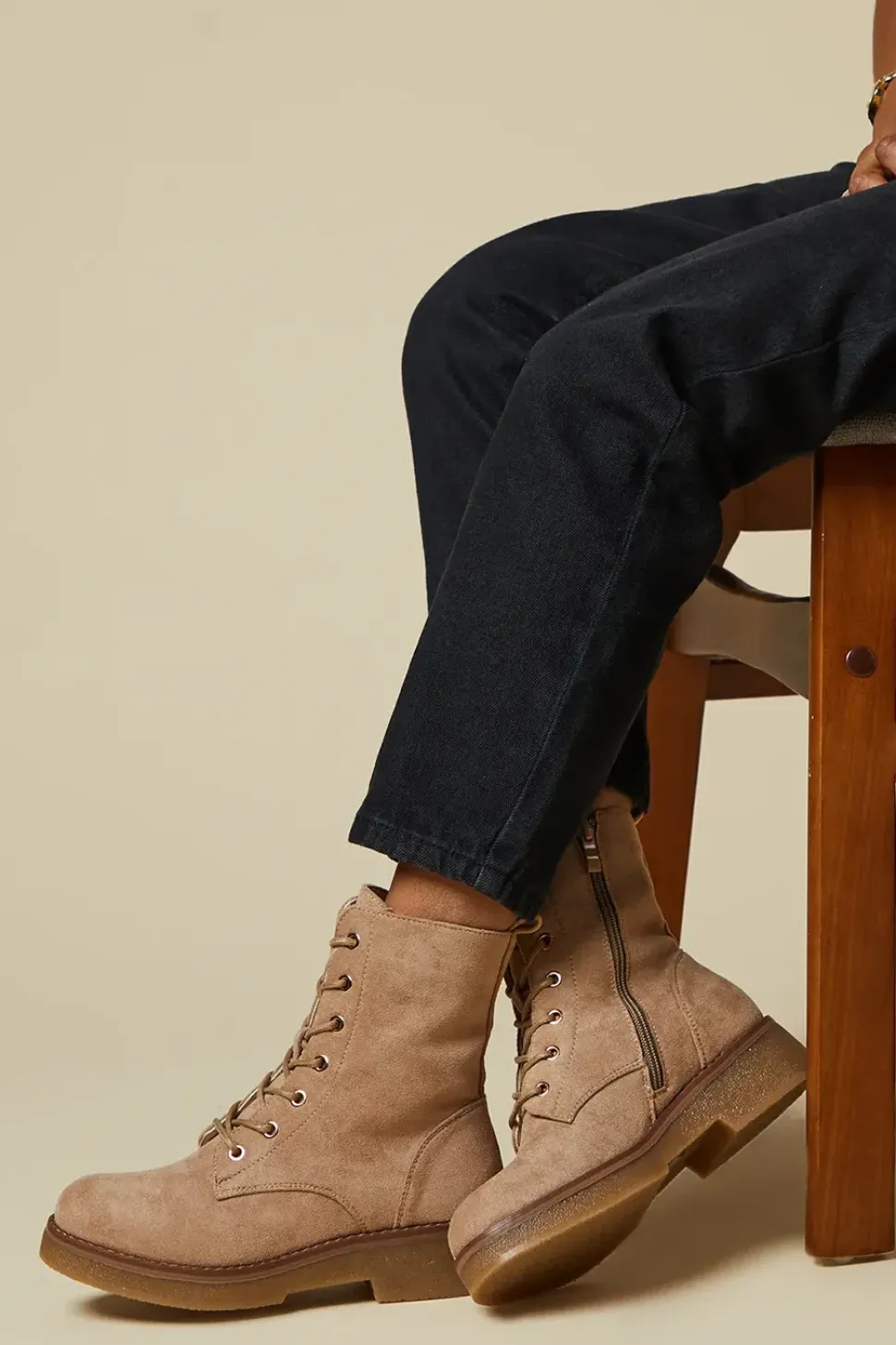 Mariah Faux Suede Lace Up Chunky Ankle Boot