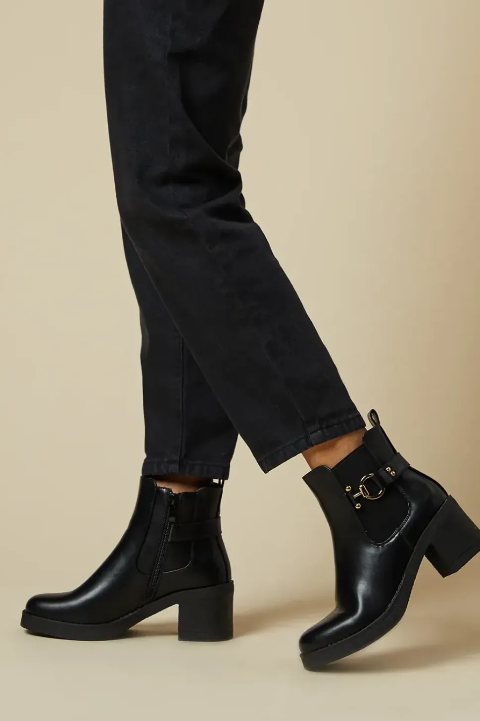 Marla Metal Detail Medium Block Heel Chelsea Ankle Boot