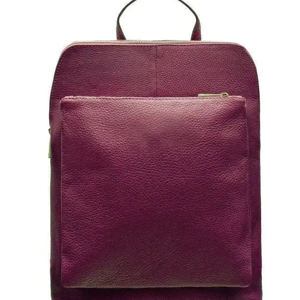 Maroon Soft Pebbled Leather Pocket Backpack | BRXRB