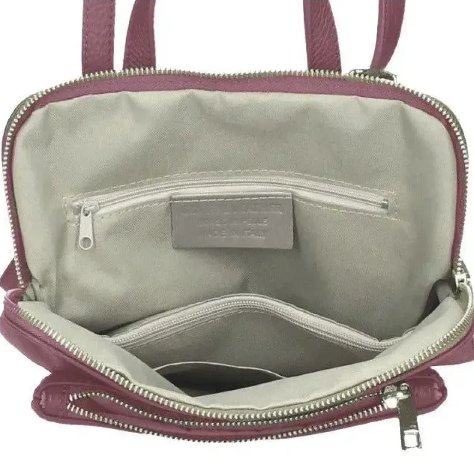 Maroon Soft Pebbled Leather Pocket Backpack | BRXRB