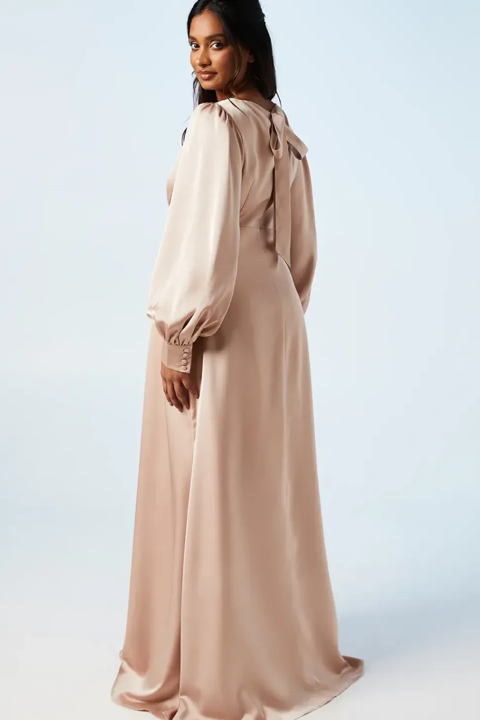 Maternity Blouson Sleeve Satin Bridesmaids Maxi Dress