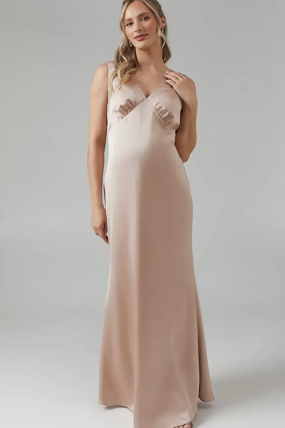 Maternity Bow Back V Neck Satin Bridesmaid Dress