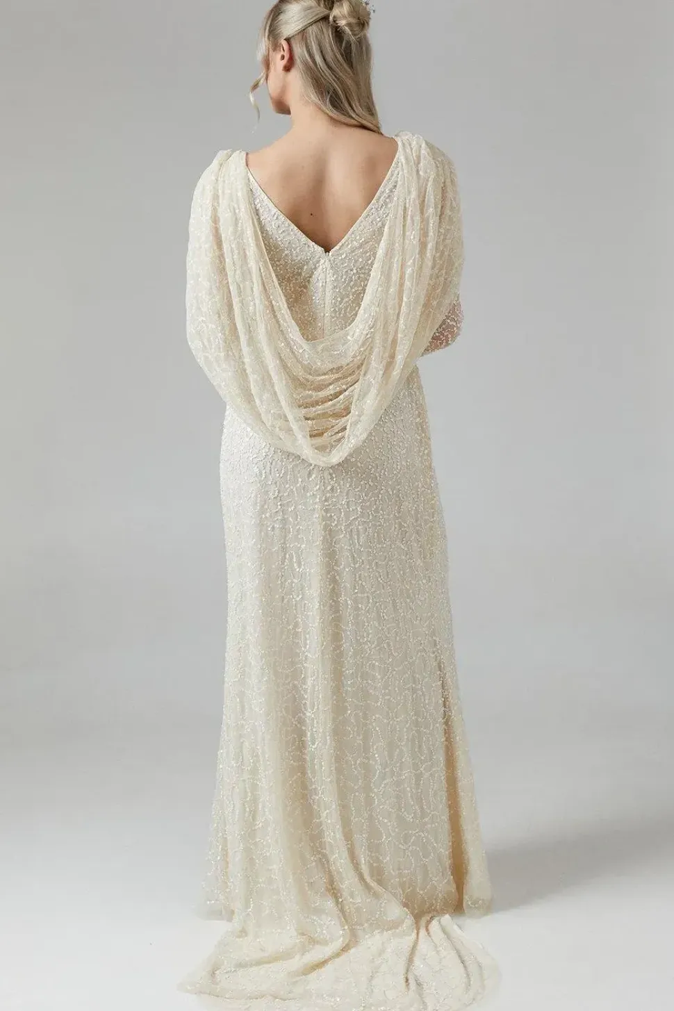 Maternity Cowl Back Long Sleeve Embellished Wedding Dress