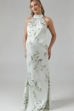 Maternity Dahlia Printed Halterneck Bridesmaid Maxi Dress