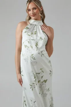 Maternity Dahlia Printed Halterneck Bridesmaid Maxi Dress